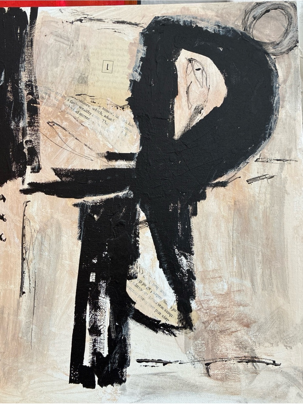 Abstract Black and Beige Mixed Media Wall Art
